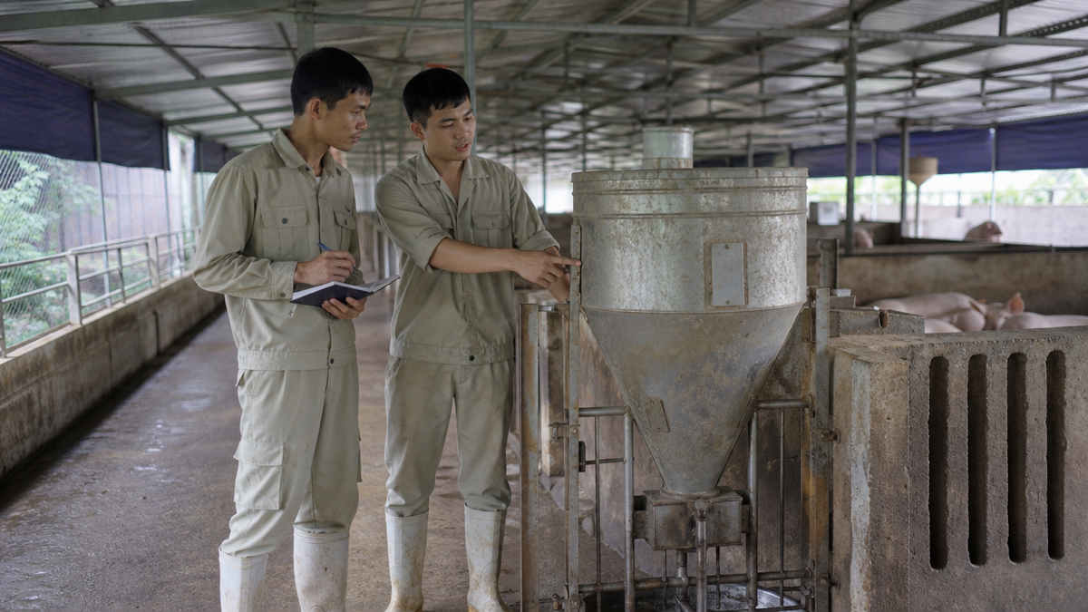 Hai ca cùng kiểm tra thực tế điểm cần theo dõi trước khi bàn giao