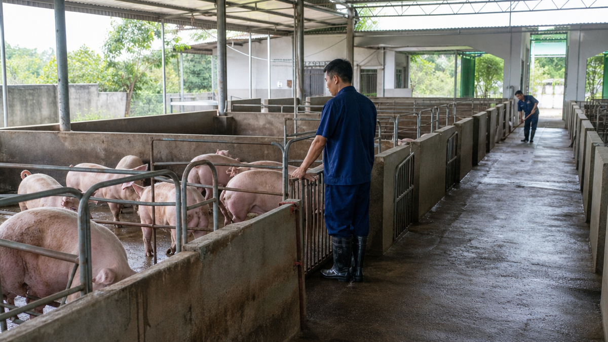 Khu vực tiếp nhận lợn tại cơ sở giết mổ, minh họa cho việc gây ngất lợn trước giết mổ. Ảnh minh họa